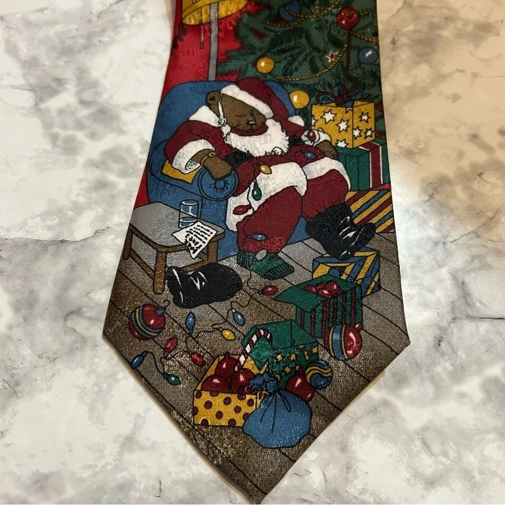 Vintage “Thinking of You” Christmas Holiday Napping Teddy Bear Santa Tie 58”